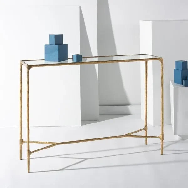 Isabellina Metal Console Table in Brass with Mirrored Glass Top - The Mayfair Hall