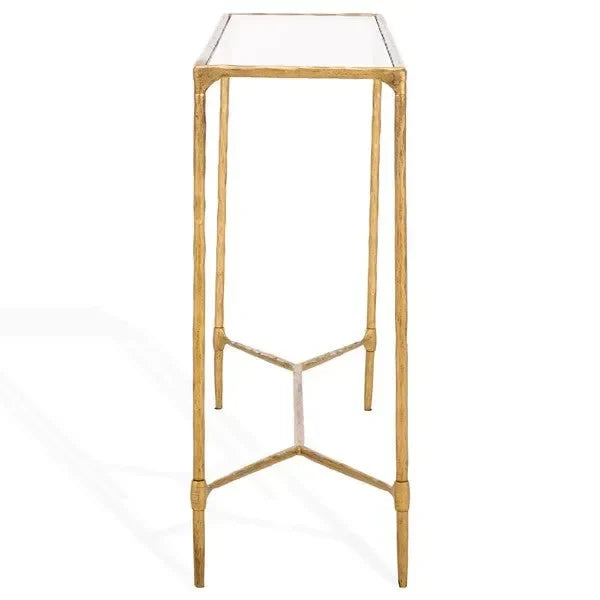 Isabellina Metal Console Table in Brass with Mirrored Glass Top - The Mayfair Hall