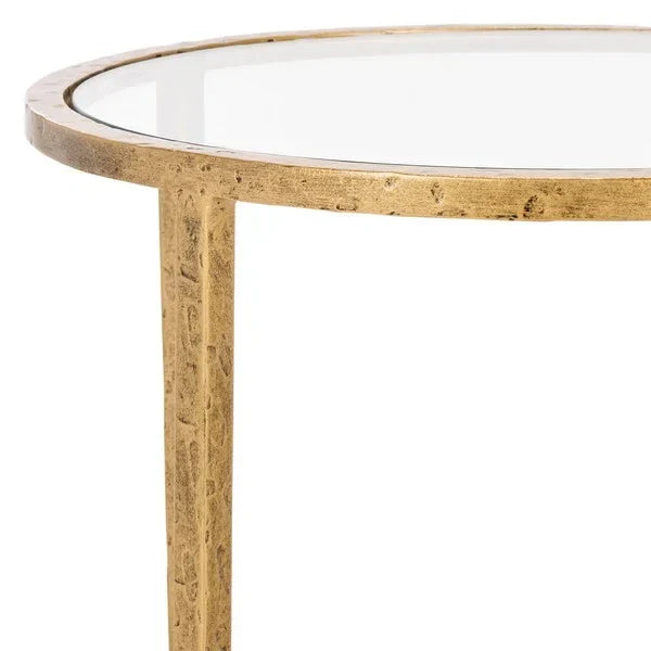 Tauri Forged Metal Round Accent Table in Brass - The Mayfair Hall