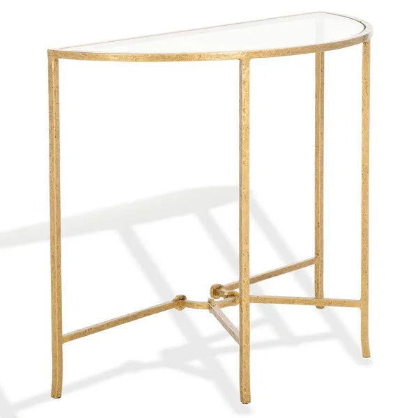 Tauri Forged Metal Half Moon Console Table in Brass - The Mayfair Hall