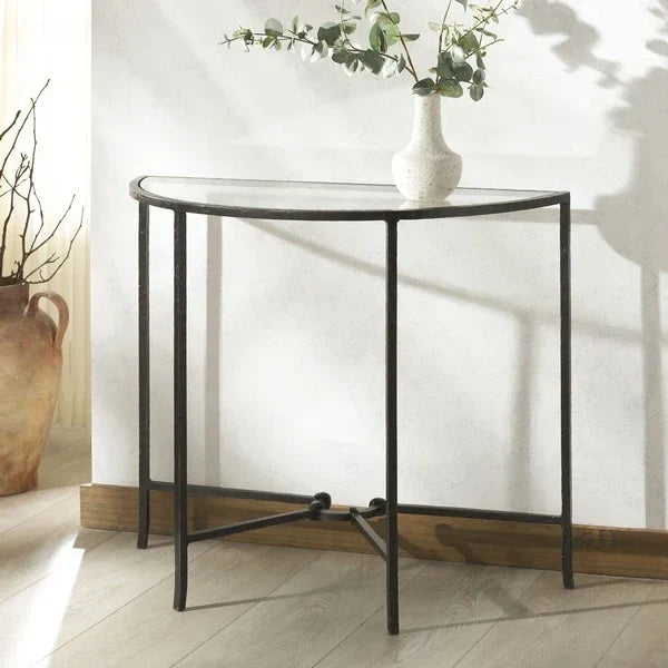 Tauri Metal Half Moon Console Table in Black - The Mayfair Hall