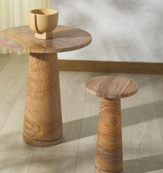 Valentia Tall Round Marble Accent Table in Brown