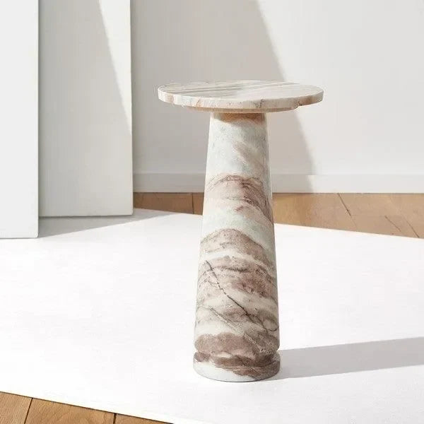 Valentia Marble Accent Table in White/Brown - The Mayfair Hall