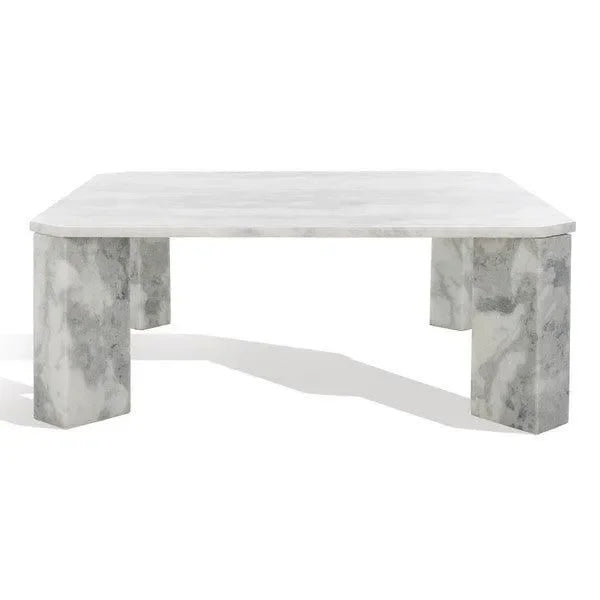 Daysi Marble Coffee Table in White with Chunky Legs - The Mayfair Hall