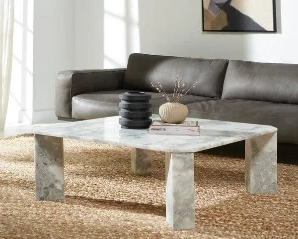 Daysi Marble Coffee Table in White with Chunky Legs - The Mayfair Hall
