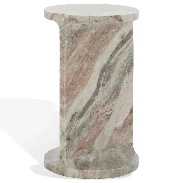 Melinda C-shaped Marble Accent Table in White and Brown - The Mayfair Hall