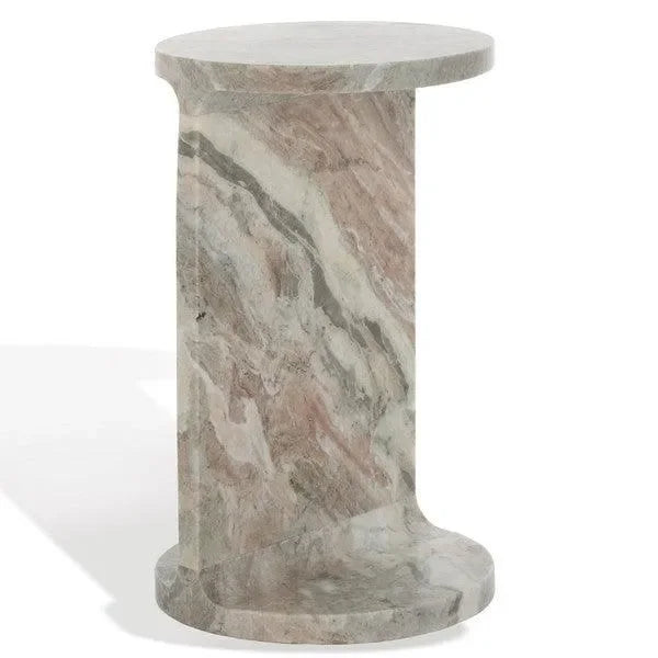 Melinda C-shaped Marble Accent Table in White and Brown - The Mayfair Hall