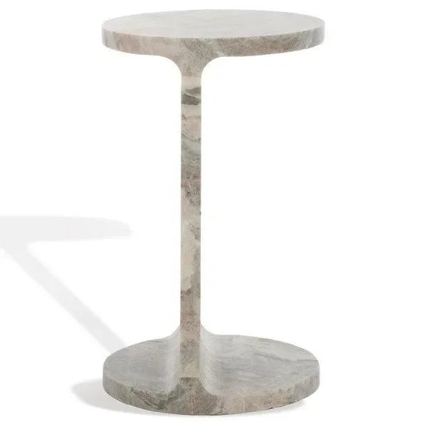 Melinda C-shaped Marble Accent Table in White and Brown - The Mayfair Hall