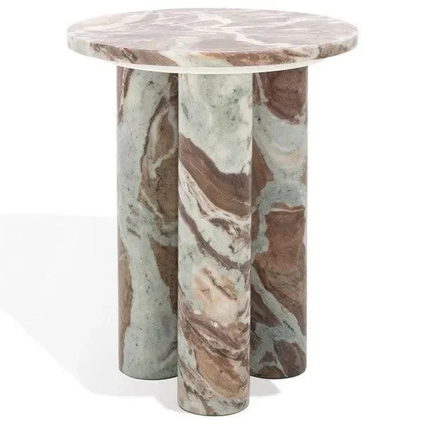 Giabella Marble Accent Table in White and Brown with 3 Leg - The Mayfair Hall