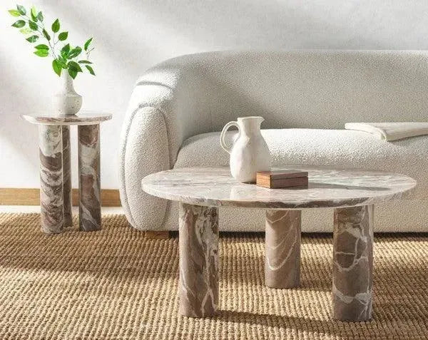 Giabella Marble Accent Table in White and Brown with 3 Leg - The Mayfair Hall