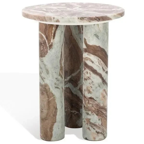 Giabella Marble Accent Table in White and Brown with 3 Leg - The Mayfair Hall