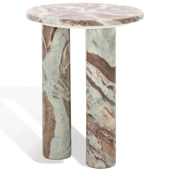 Giabella Marble Accent Table in White and Brown with 3 Leg - The Mayfair Hall