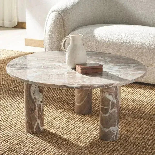 Giabella Marble Coffee Table in White and Brown - The Mayfair Hall