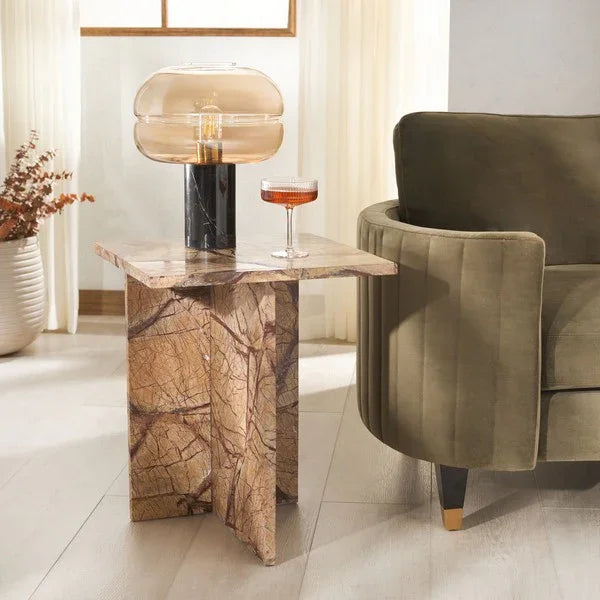 Adriano 2-Leg Marble Accent Table in Beige and Brown - The Mayfair Hall