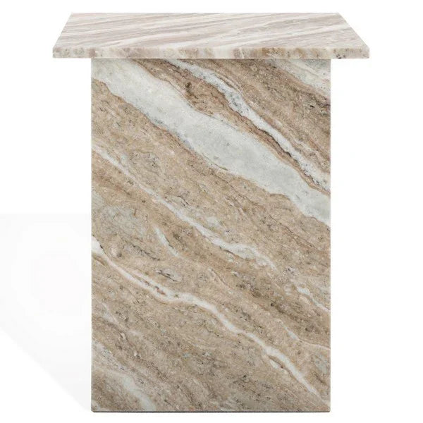 Adriano 2-Leg Marble Accent Table in White and Brown - The Mayfair Hall