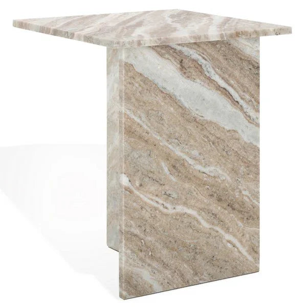 Adriano 2-Leg Marble Accent Table in White and Brown - The Mayfair Hall