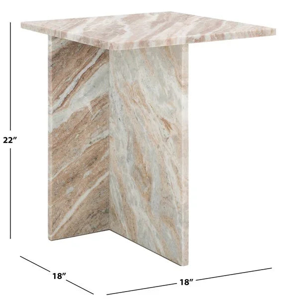 Adriano 2-Leg Marble Accent Table in White and Brown - The Mayfair Hall