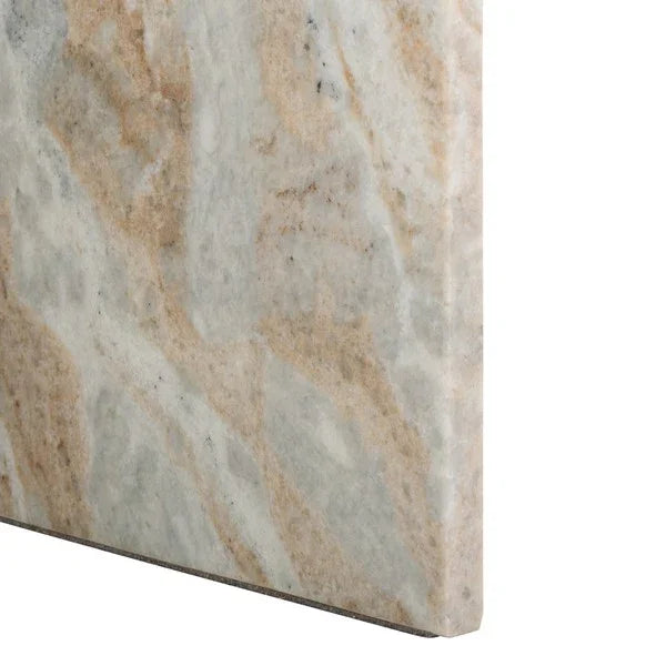 Adriano 2-Leg Marble Accent Table in White and Brown - The Mayfair Hall