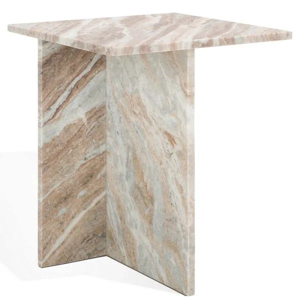 Adriano 2-Leg Marble Accent Table in White and Brown - The Mayfair Hall