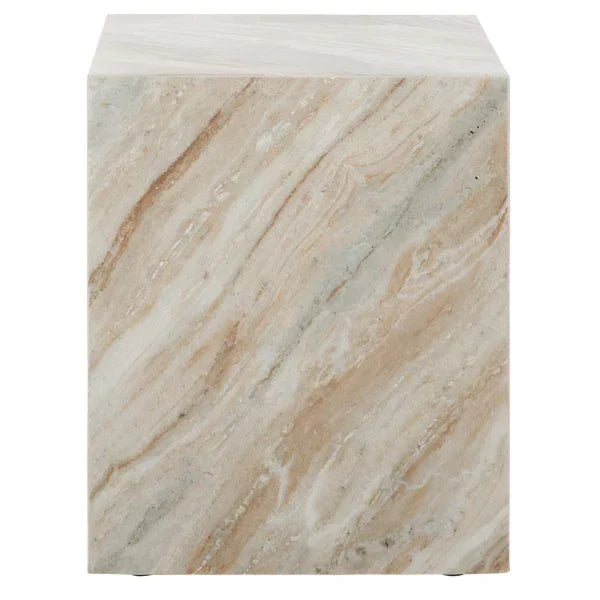 Katharina Marble Plinth Accent Table in Brown and White - The Mayfair Hall