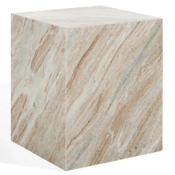 Katharina Marble Plinth Accent Table in Brown and White - The Mayfair Hall