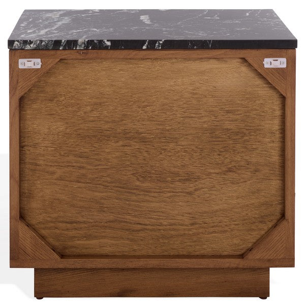 Lilybelle Wood Nightstand in Walnut with Black Marble Top