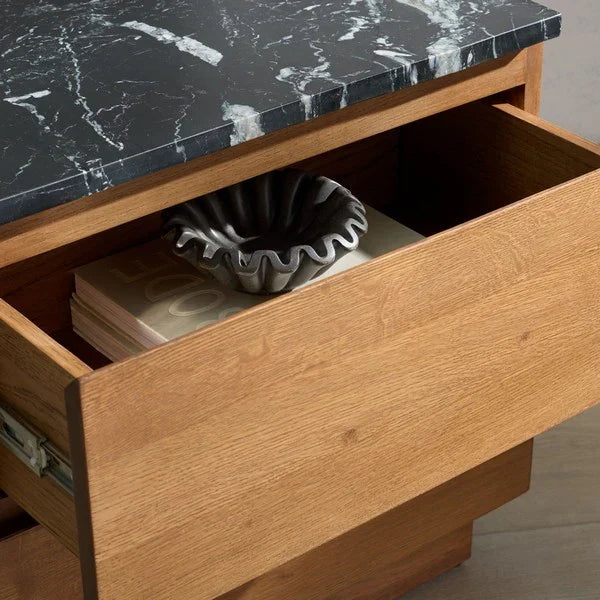 Lilybelle Wood Nightstand in Walnut with Black Marble Top