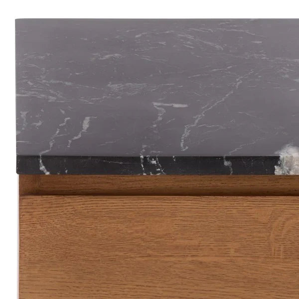 Lilybelle Wood Nightstand in Walnut with Black Marble Top