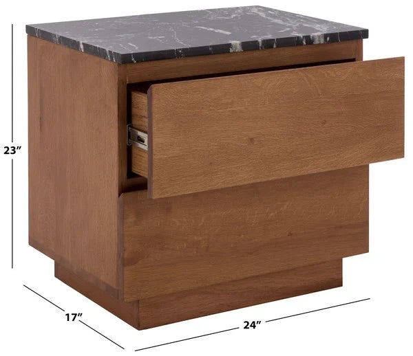 Lilybelle Wood Nightstand in Walnut with Black Marble Top
