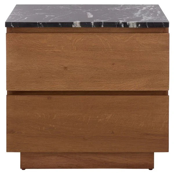 Lilybelle Wood Nightstand in Walnut with Black Marble Top