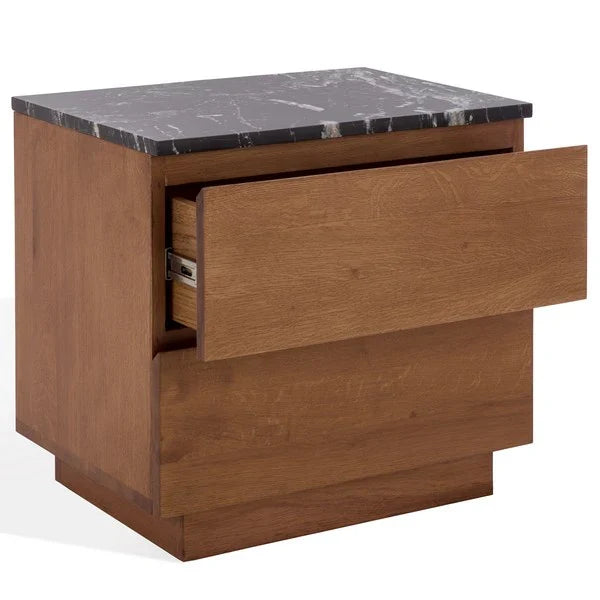 Lilybelle Wood Nightstand in Walnut with Black Marble Top