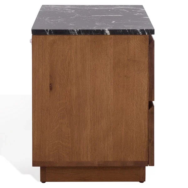 Lilybelle Wood Nightstand in Walnut with Black Marble Top