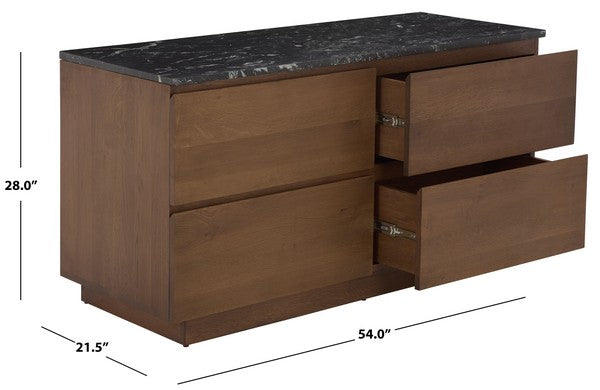 Lilybelle 4 Wood Drawer Dressser with Black Marble Top