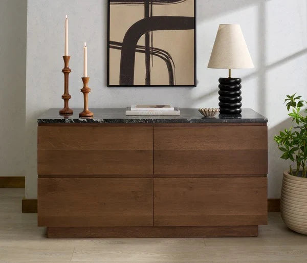Lilybelle 4 Wood Drawer Dressser with Black Marble Top
