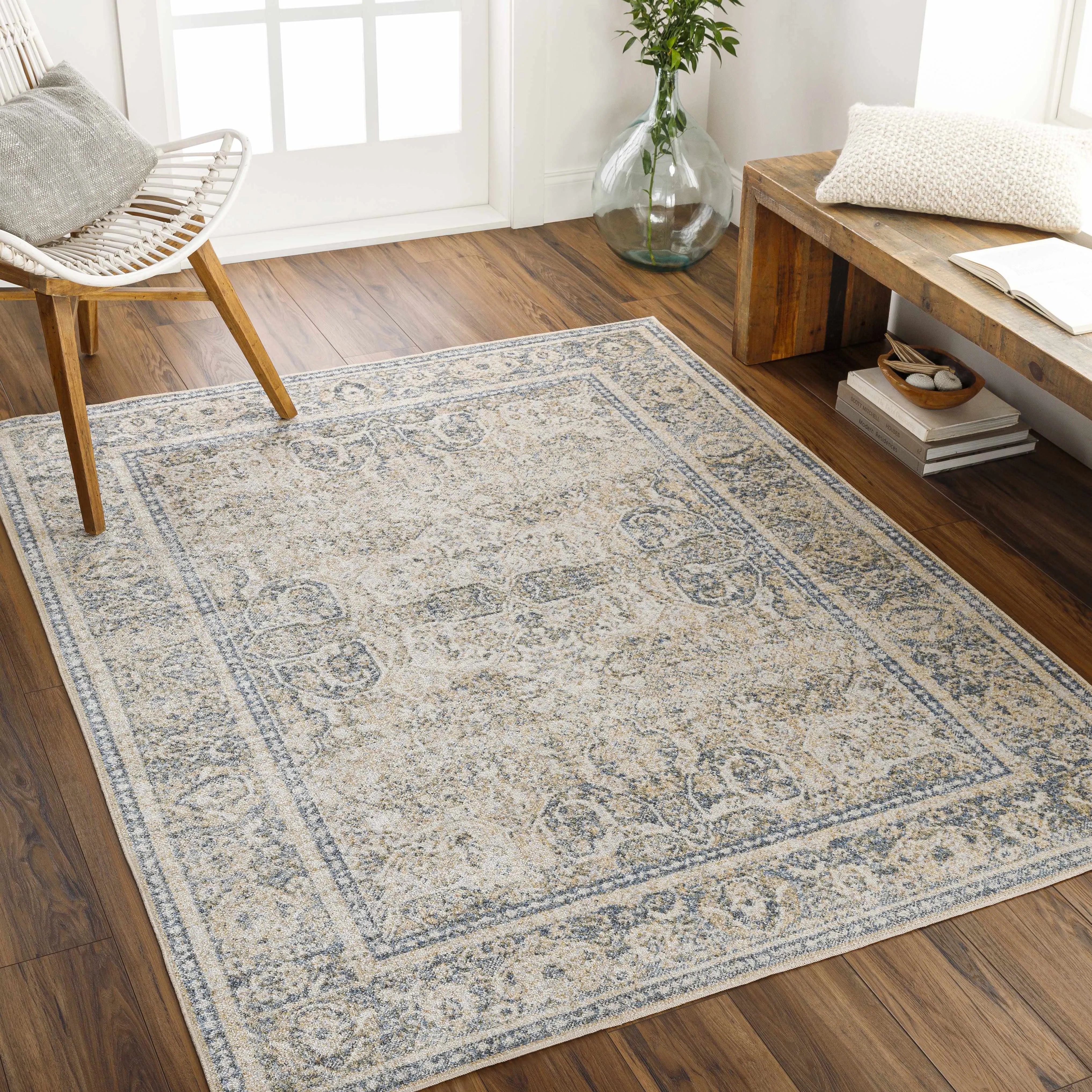 Arias Beige, Medium Gray, Medium Brown, Navy Washable Rug