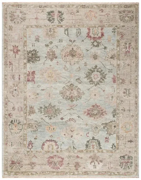 Samarkand Wool Rug in Light Blue and Sage - The Mayfair Hall