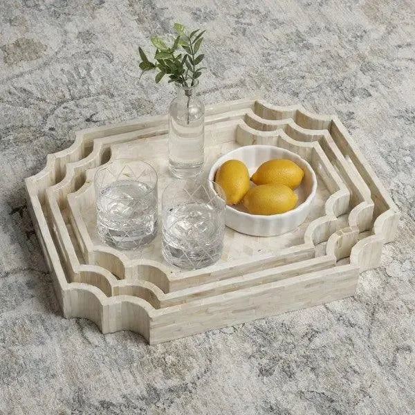 Prynne Wood Trays in Champagne Mother of Pearl (Set of 3) - The Mayfair Hall