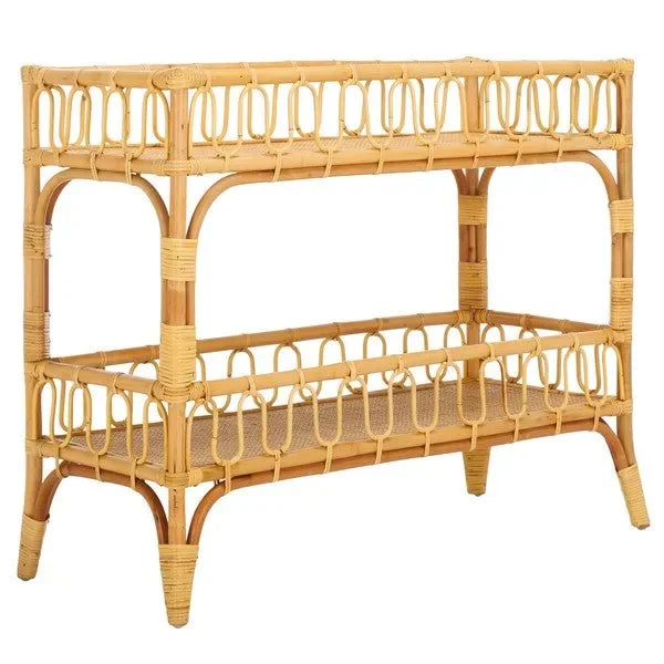 Isaiah Rattan Storage Unit in Natural with 2 Tier Shelves - The Mayfair Hall