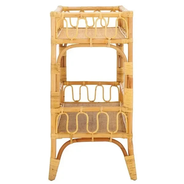 Isaiah Rattan Storage Unit in Natural with 2 Tier Shelves - The Mayfair Hall