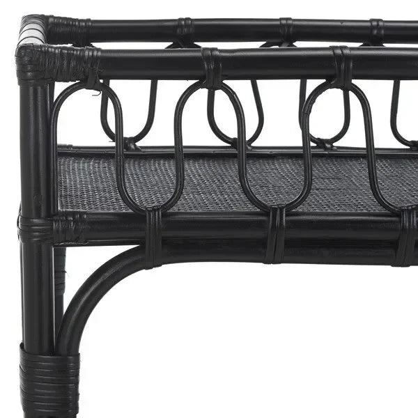 Isaiah Rattan Storage Unit in Black with 2 Tier Shelves - The Mayfair Hall