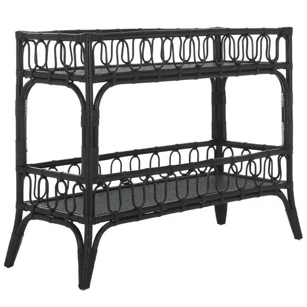 Isaiah Rattan Storage Unit in Black with 2 Tier Shelves - The Mayfair Hall
