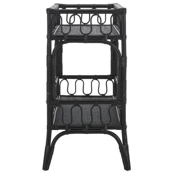 Isaiah Rattan Storage Unit in Black with 2 Tier Shelves - The Mayfair Hall