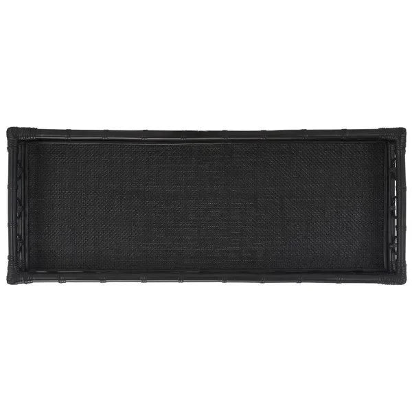 Isaiah Rattan Storage Unit in Black with 2 Tier Shelves - The Mayfair Hall