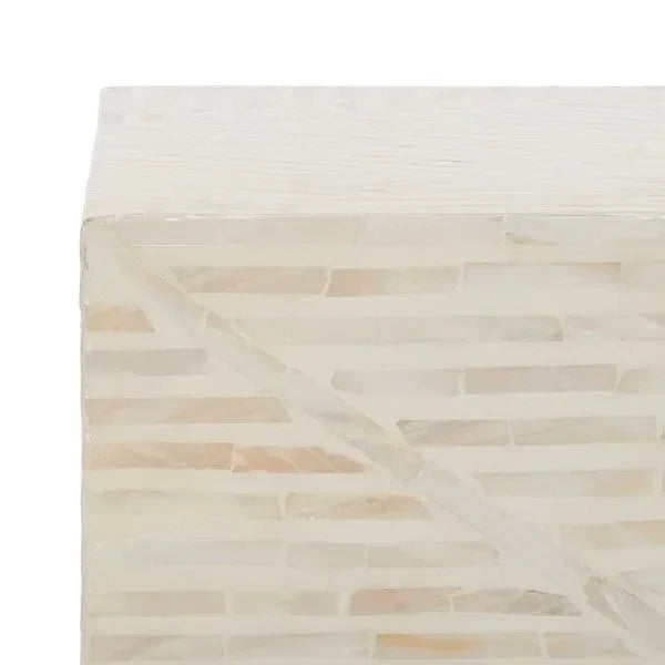 Kiely Wood Stool in Champagne Faux Mother Of Pearl - The Mayfair Hall