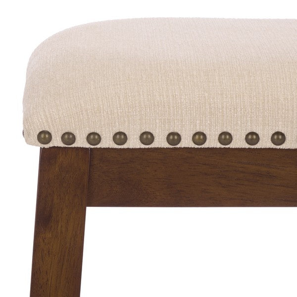 Aero Counter Stool in Brown with Beige Upholstery and Nail Head Trim (Set of 2)