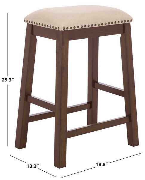 Aero Counter Stool in Brown with Beige Upholstery and Nail Head Trim (Set of 2)