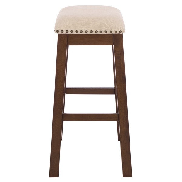 Aero Counter Stool in Brown with Beige Upholstery and Nail Head Trim (Set of 2)