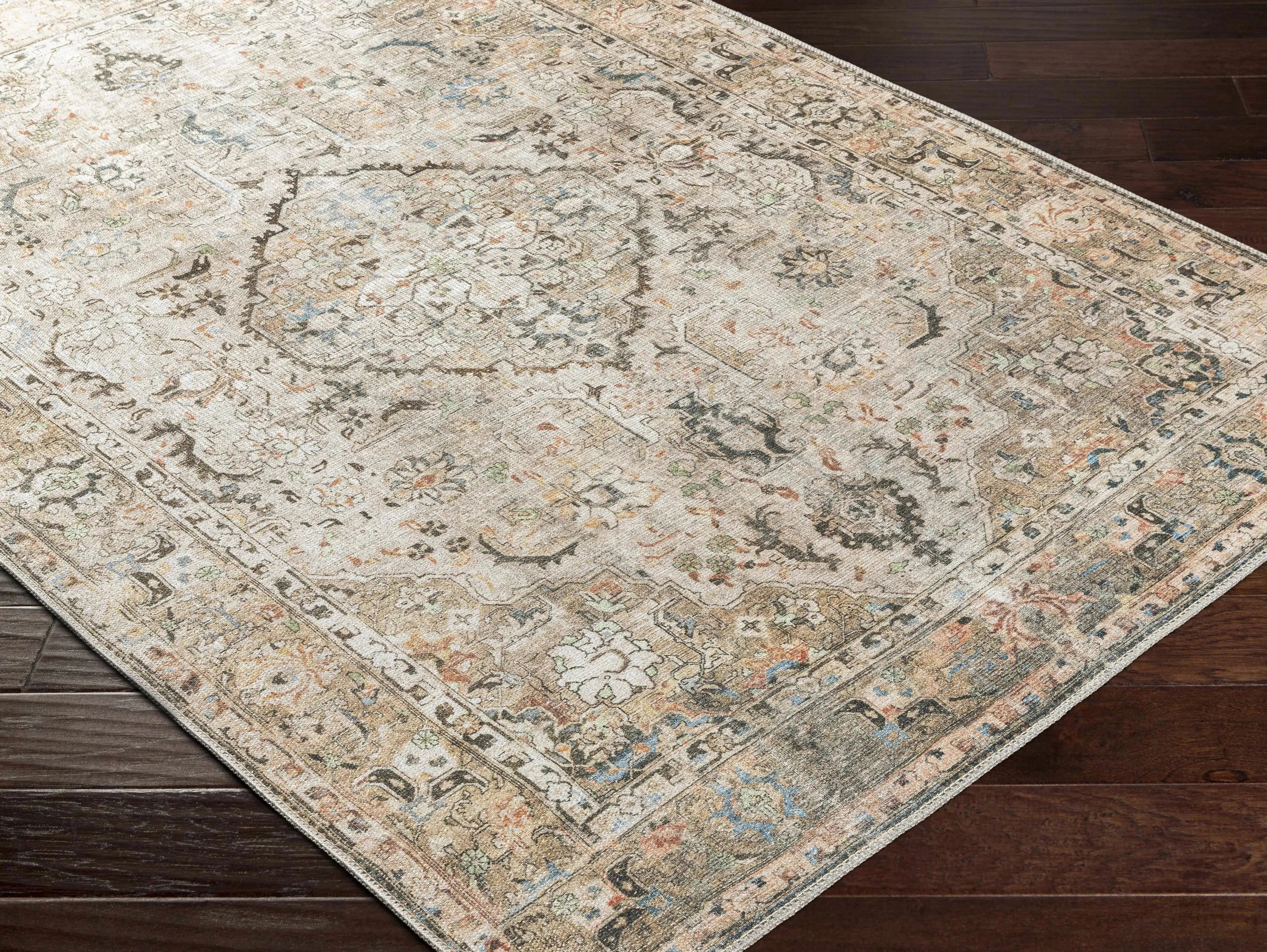 Brown Standon Vintage Washable Area Rug - The Mayfair Hall
