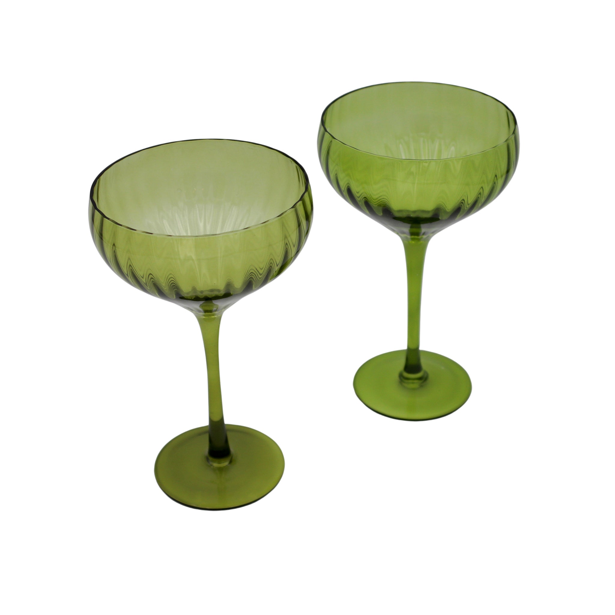 Ribbed Coupe Glass in Green with Texture (Set of 4)
