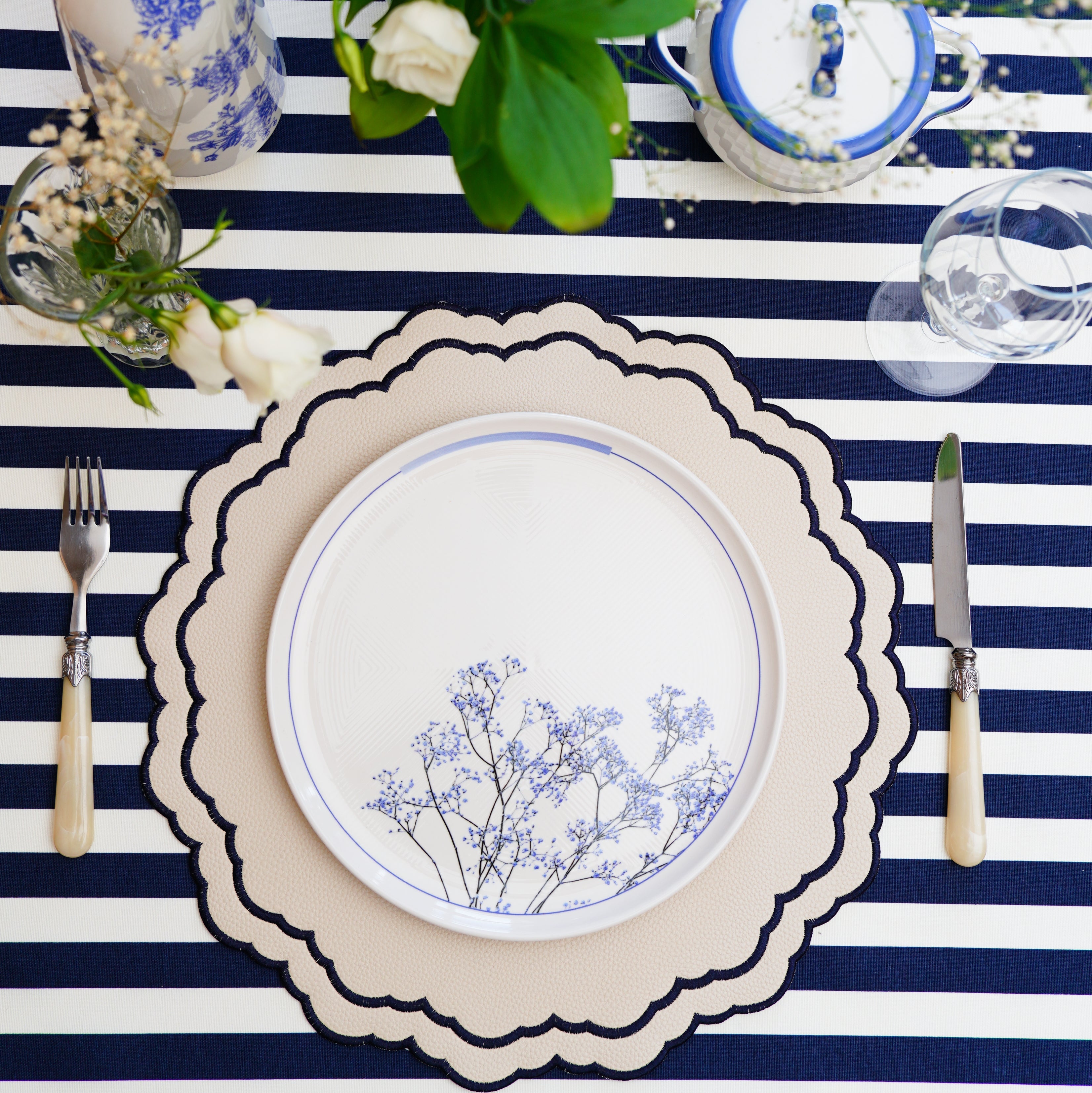 SCARLET WHITE & NAVY BLUE FAUX LEATHER PLACEMAT